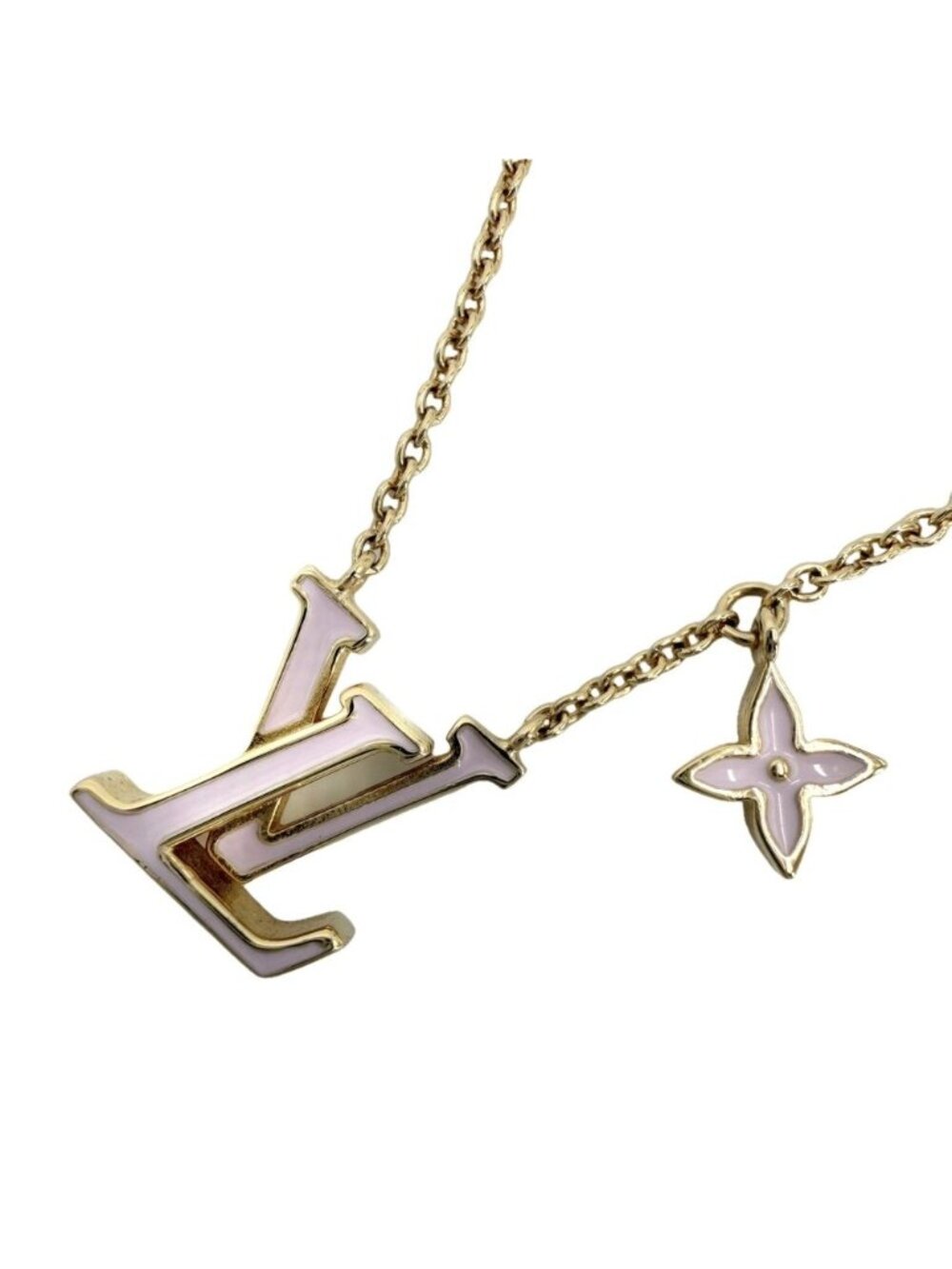 Louis Vuitton Necklace LV Iconic Enamel Adjustable Monogram Flower Gold Pink